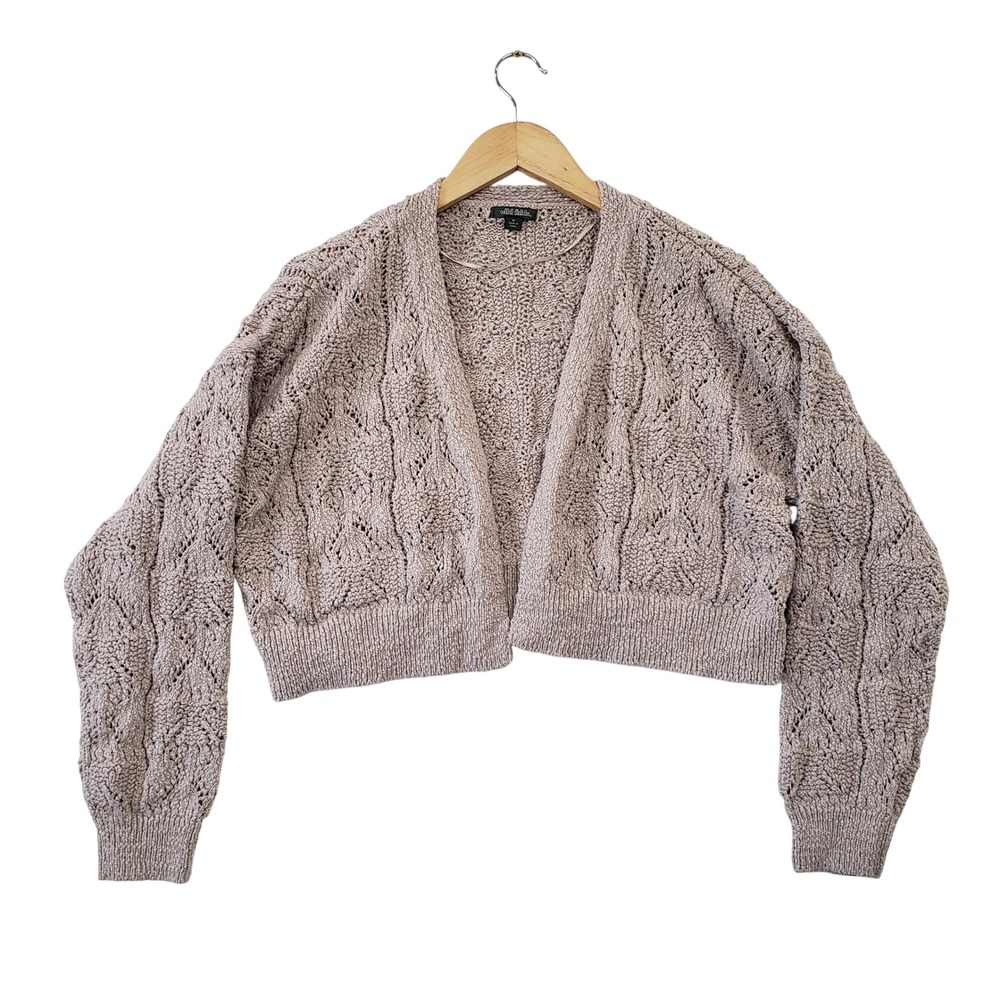 Wild Fable Cardigan Size Medium Taupe Mauve Cropped Pointelle Cable Knit Sweater